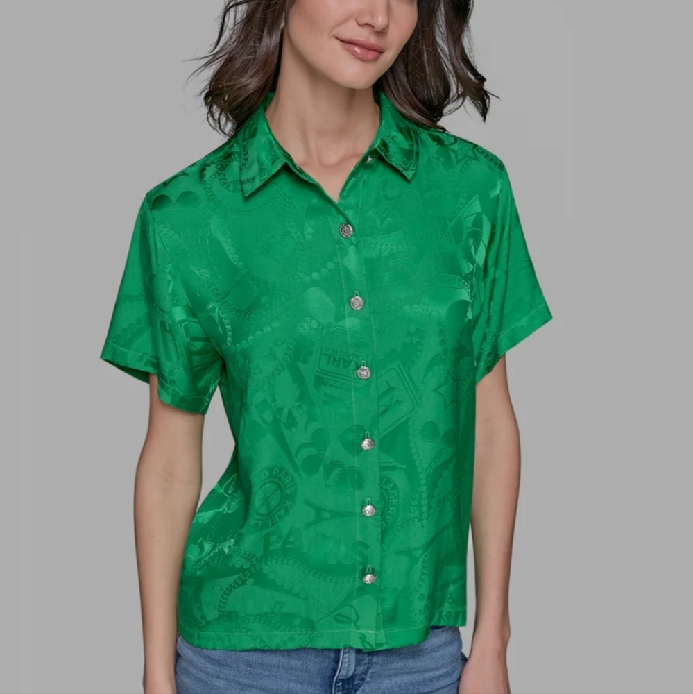 Karl Lagerfeld Vibrant Green Casual Shirt, EUC 2XL